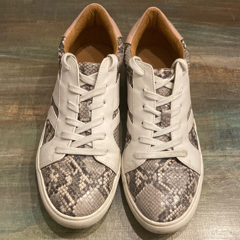 Snakeskin/cream sneakers. Lightly worn, great condition!